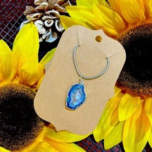 New! Handmade Geode Pendant with Silver Necklace